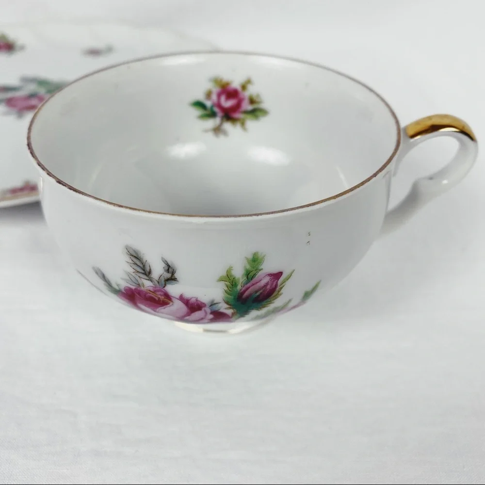 Vintage Dragon China Rose Tea & Toast Snack Plate Teacup Set